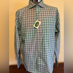 Bobby Jones Teal and Lavender Plaid Shirt Made In Italy